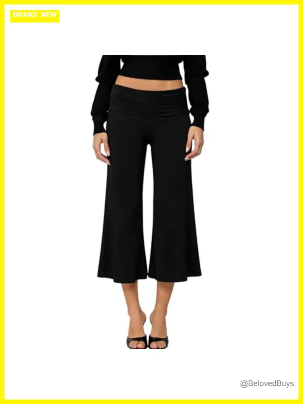 Wide Leg Capri Yoga Pants Fold Over Low Rise 100% Polyester Cropped Women